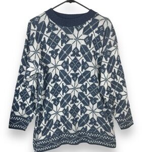 Vintage‎ Huntington Ridge Grandpa Sweater Fair Isle Snowflakes Size Large USA